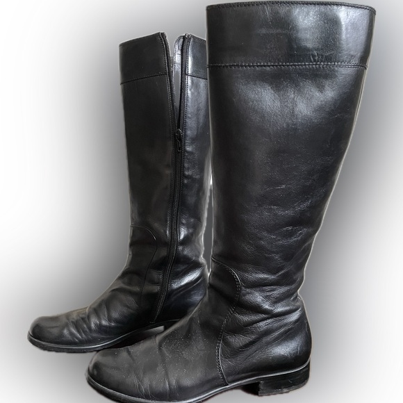 Stuart Weitzman Black Calf Knee High Leather Riding Boots Classic zipper Sz 6.5 - Picture 1 of 14